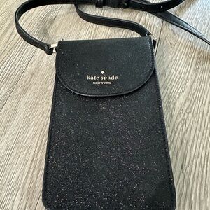 Kate Spade Black Crushed Glitter Small Crossbody Organizer Purse